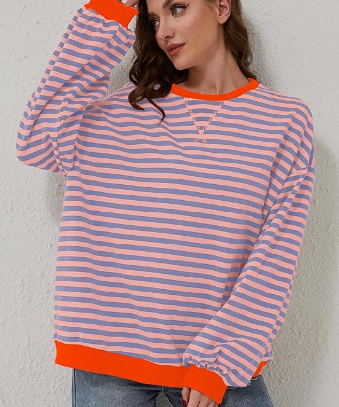Lässiges gestreiftes Damen-Sweatshirt mit kontrastierenden Akzenten