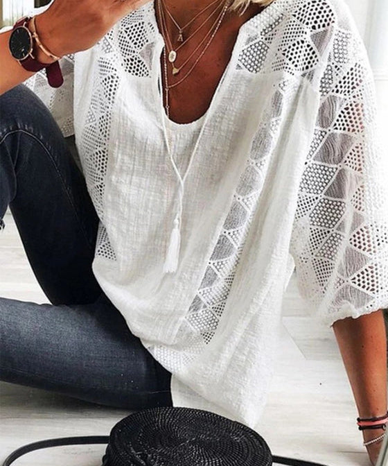 Sommerbluse Mit Schlitzkragen Für Damen