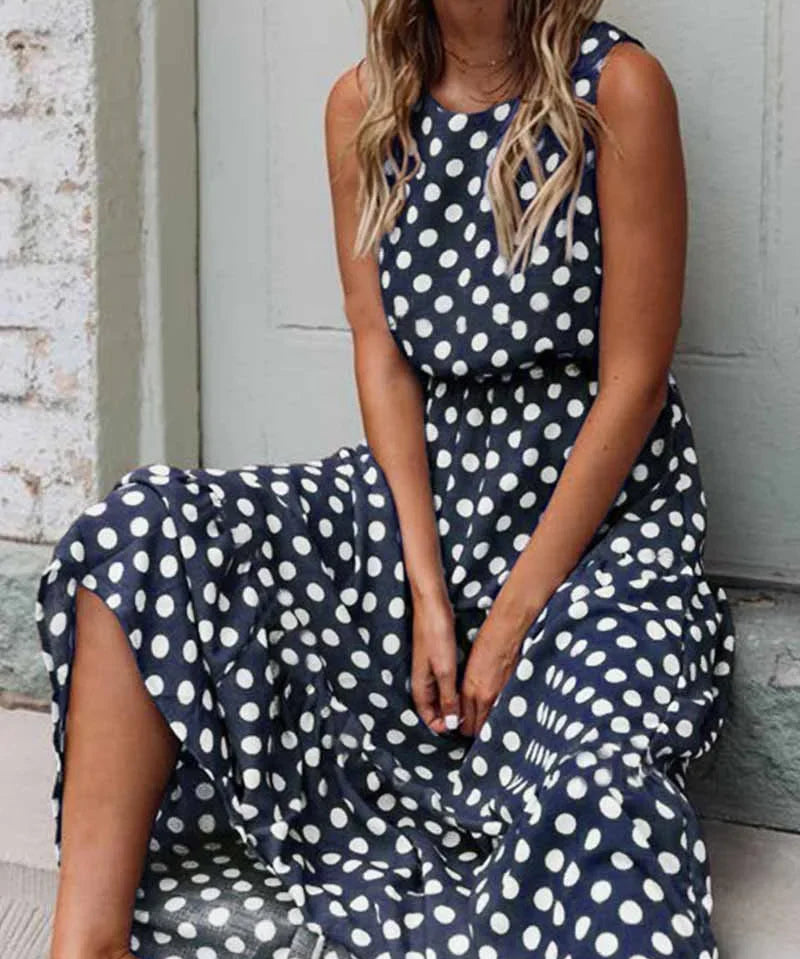 Damen ärmelloses Maxikleid mit Polka-Dots und lockerer Passform