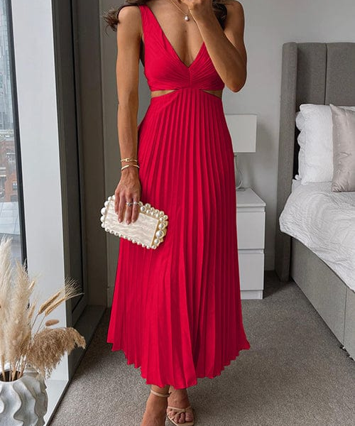 Elegantes Falten-Satin-Midikleid
