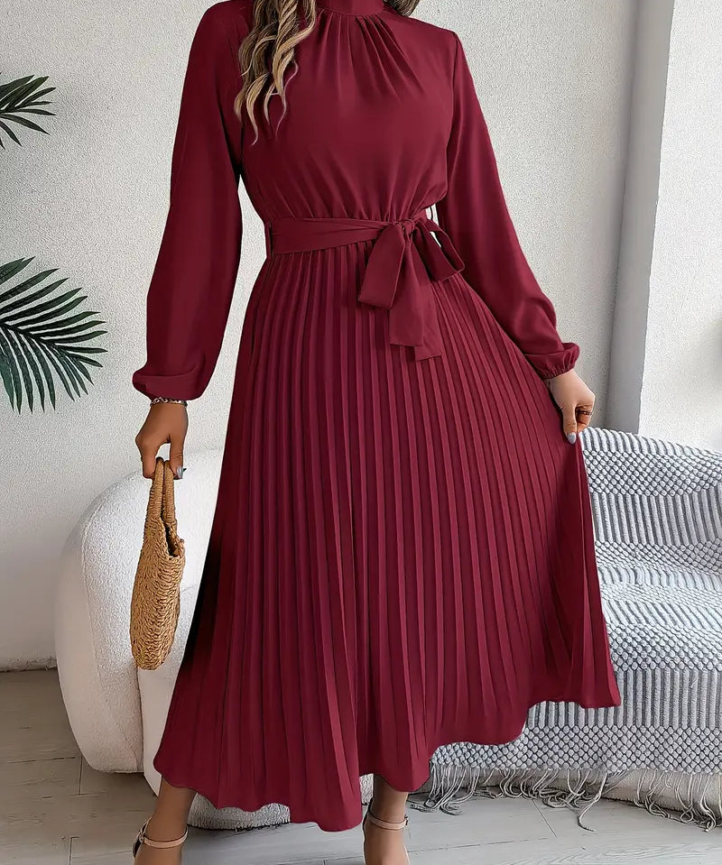 Damen Chice Falten-Midikleid mit Gürtel-Taillenbund