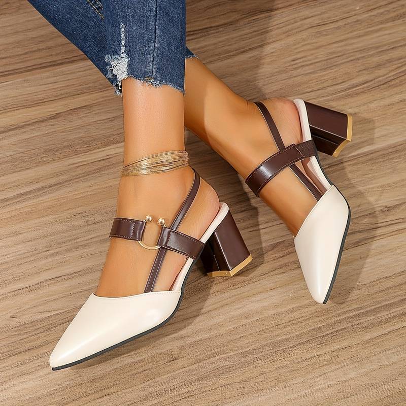 Damen-Orthopädische Blockabsätze – Stilvolle Slingbacks mit spitzem Zeh