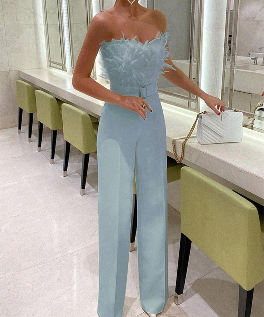 Damen Elegant Jumpsuit mit Röhrenoberteil