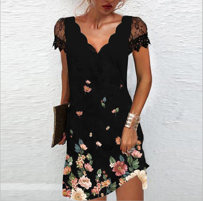 Damenkleid Mit V Ausschnitt Und Blumenmuster