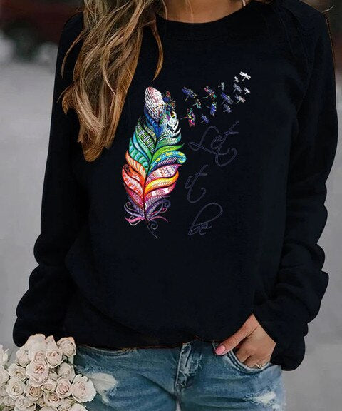 Komfortabler Damen Pullover mit Feder Motiv