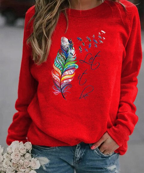 Komfortabler Damen Pullover mit Feder Motiv
