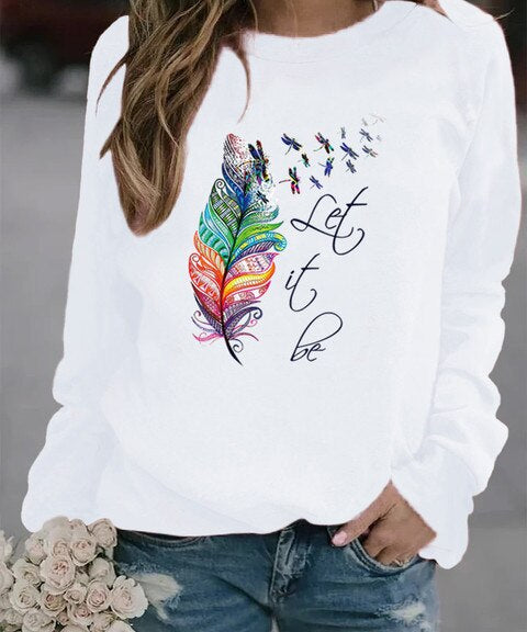 Komfortabler Damen Pullover mit Feder Motiv