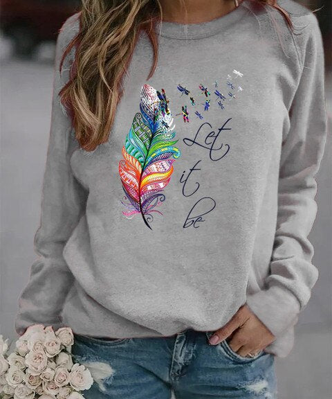 Komfortabler Damen Pullover mit Feder Motiv