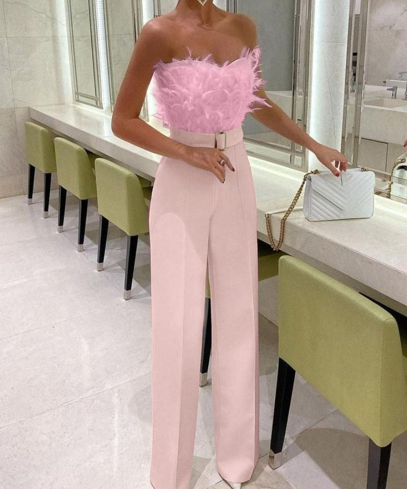 Damen Elegant Jumpsuit mit Röhrenoberteil