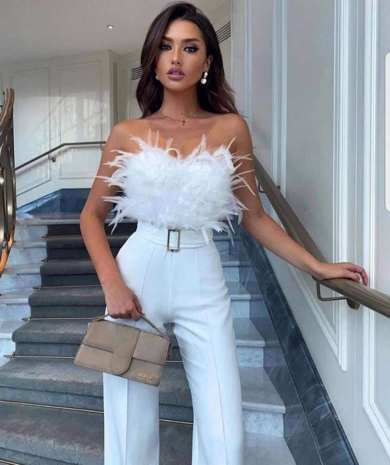 Damen Elegant Jumpsuit mit Röhrenoberteil