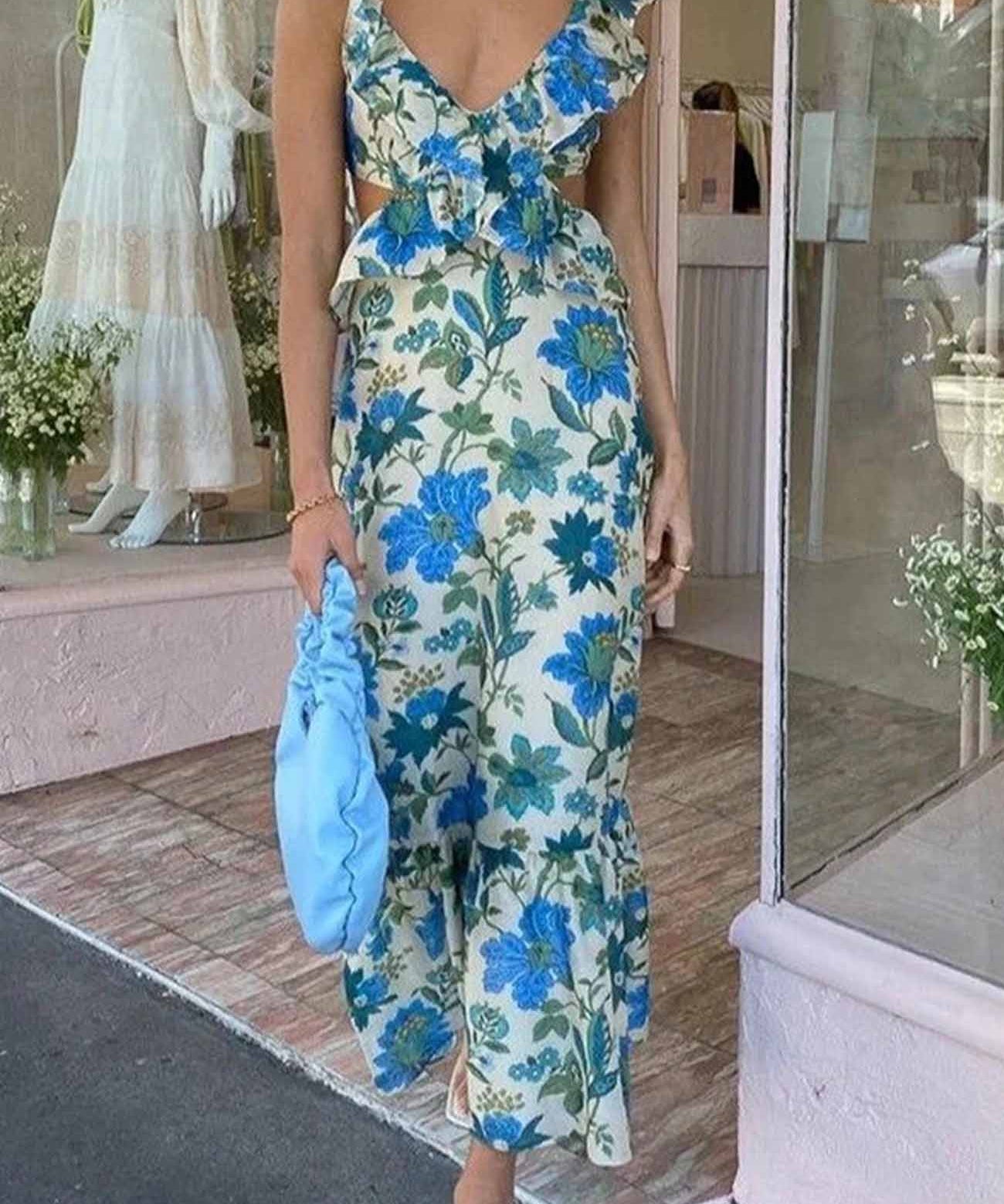 Chice Elegantes Sommerlanges ärmelloses Kleid mit Rüschen-Trägern