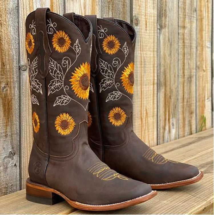 Elegante Damen-Cowboystiefel mit Stickerei und harter Sohle