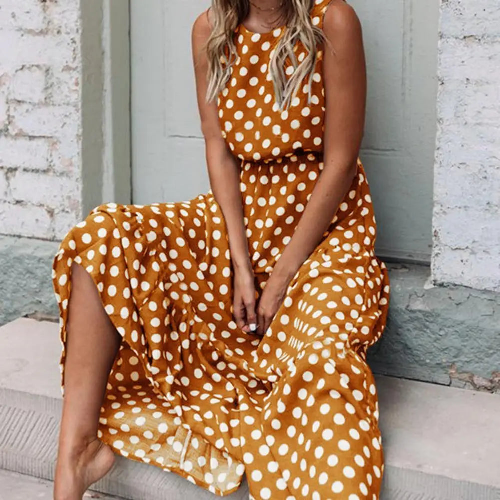 Damen ärmelloses Maxikleid mit Polka-Dots und lockerer Passform