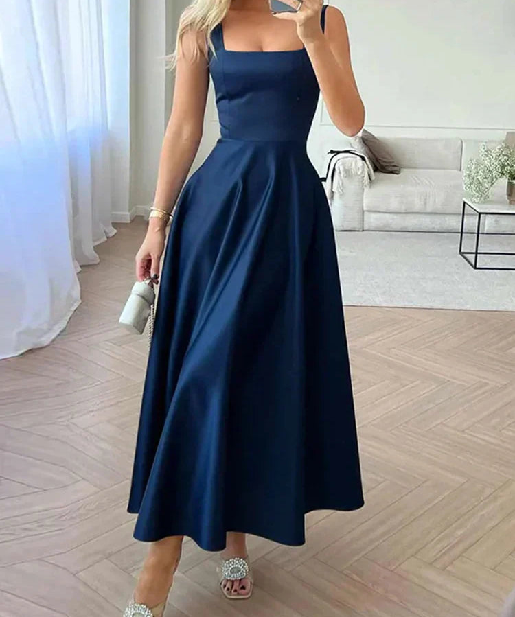 Midikleid Satin A-Linie mit Spaghettiträgern