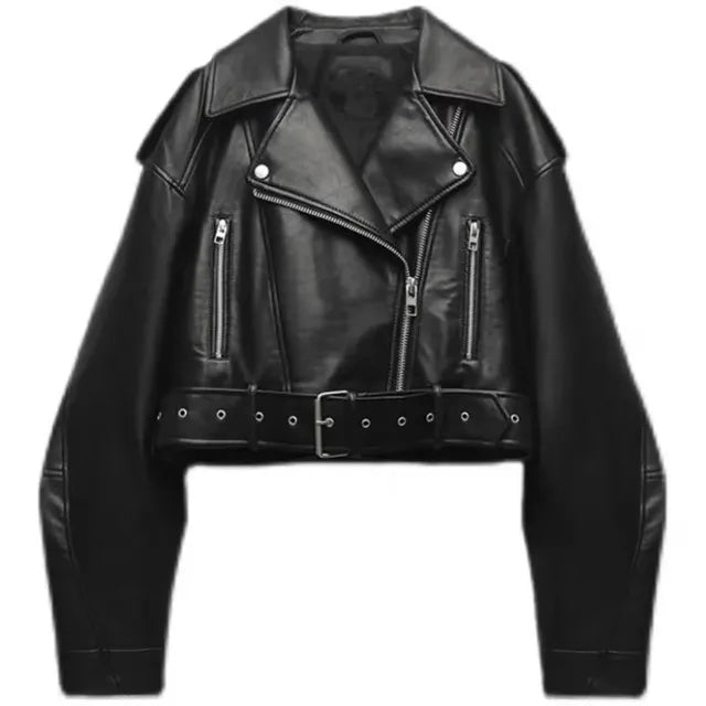 Damen verkürzte Kunstleder Bikerjacke mit taillierter Taille