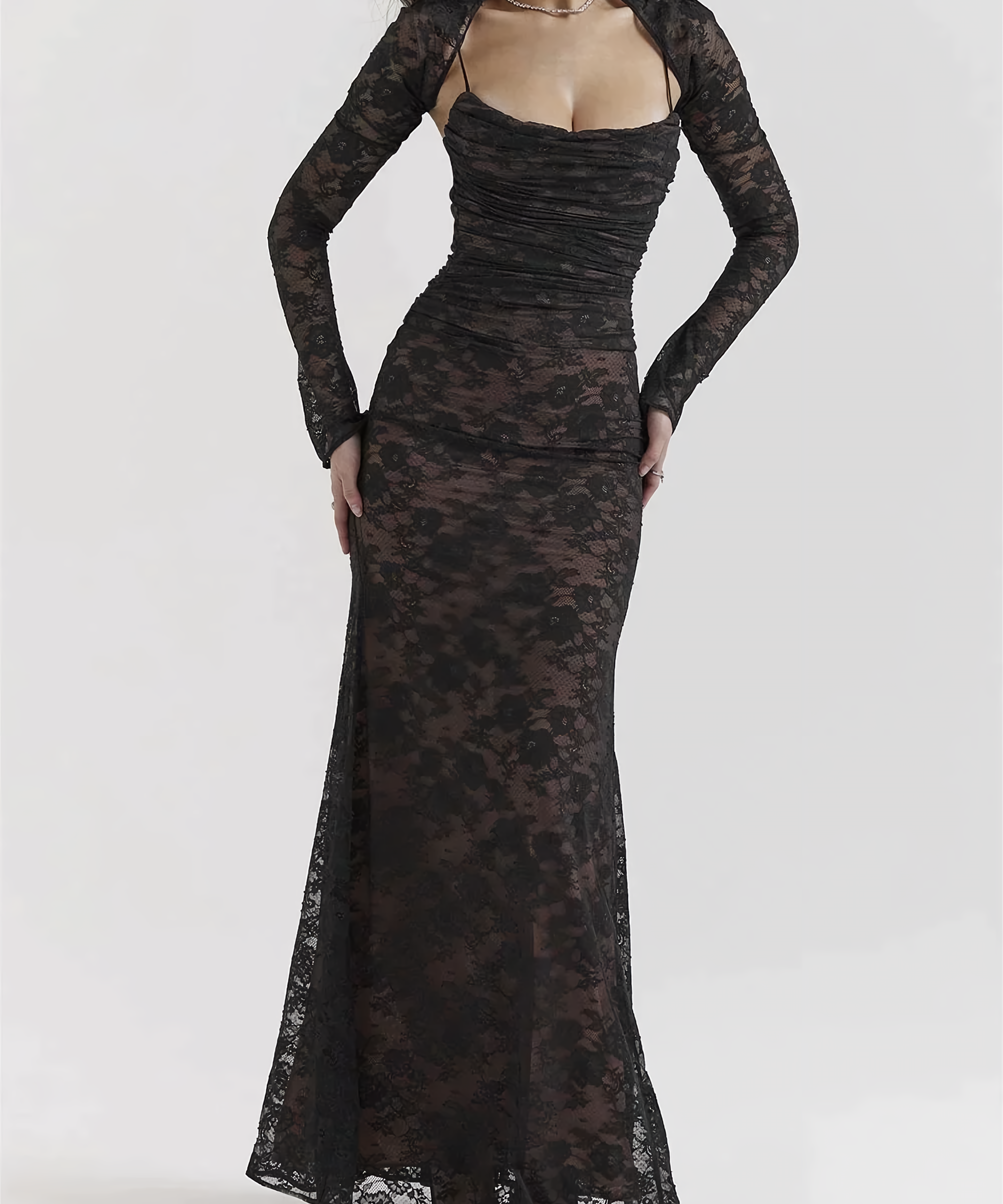 Maxikleid mit Spitzenstickerei und Sling