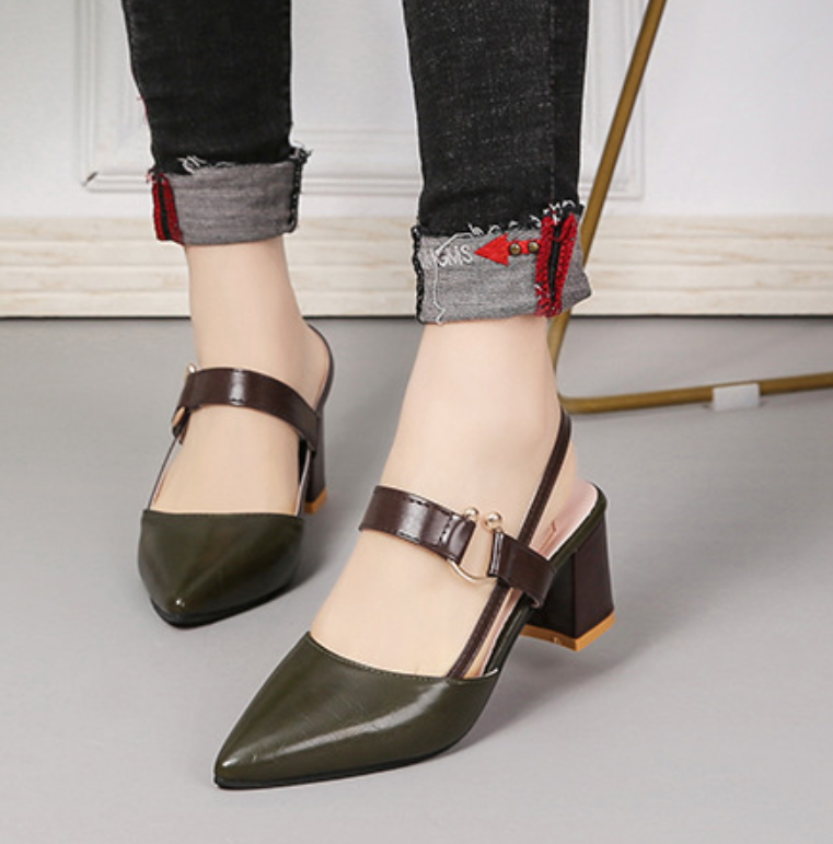 Damen-Orthopädische Blockabsätze – Stilvolle Slingbacks mit spitzem Zeh