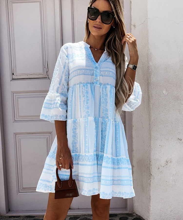 Rüschenkleid | Schönes luftiges Boho-Kleid mit fröhlichem Muster