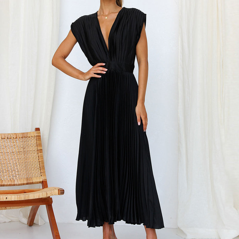 Elegantes Damen V-Ausschnitt Kleid ohne Ärmel – Stilvoll und bequem für jeden Anlass