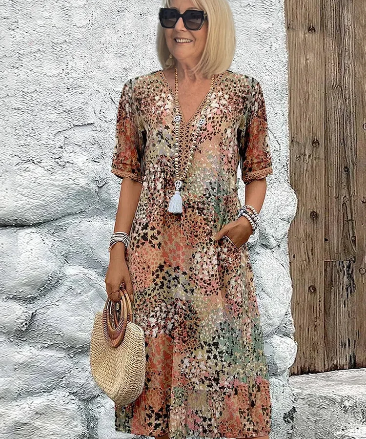 Elegantes Damenkleid mit V-Ausschnitt für einen stilvollen Look