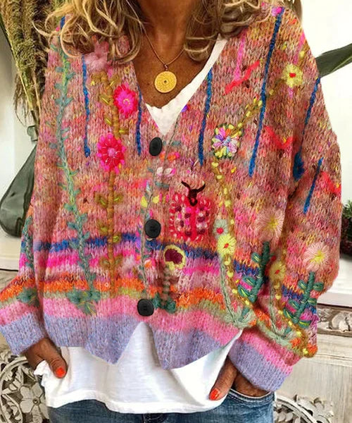 Stylischer Damen Retro-Cardigan mit trendigem Druck