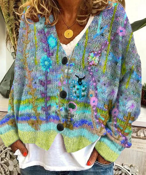 Stylischer Damen Retro-Cardigan mit trendigem Druck