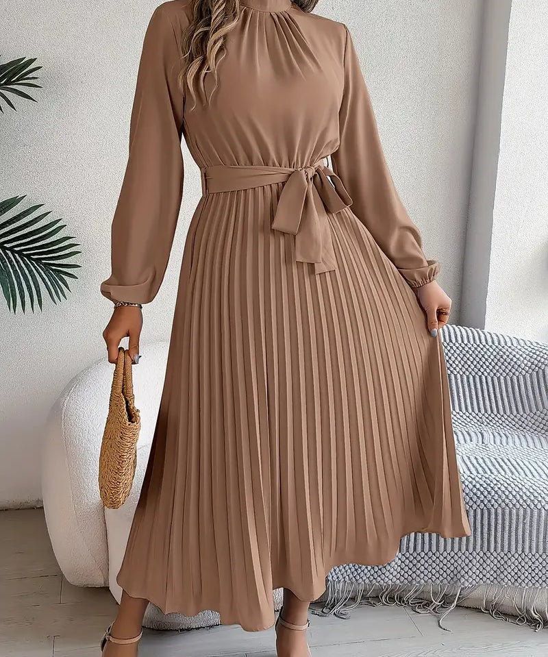 Damen Chice Falten-Midikleid mit Gürtel-Taillenbund