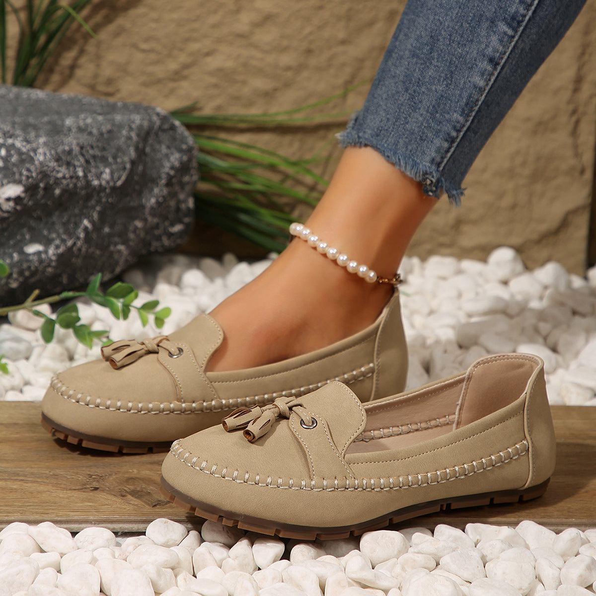 Damenschuhe Vintage Schleifen-Loafer
