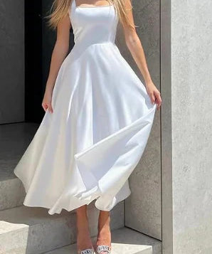 Midikleid Satin A-Linie mit Spaghettiträgern