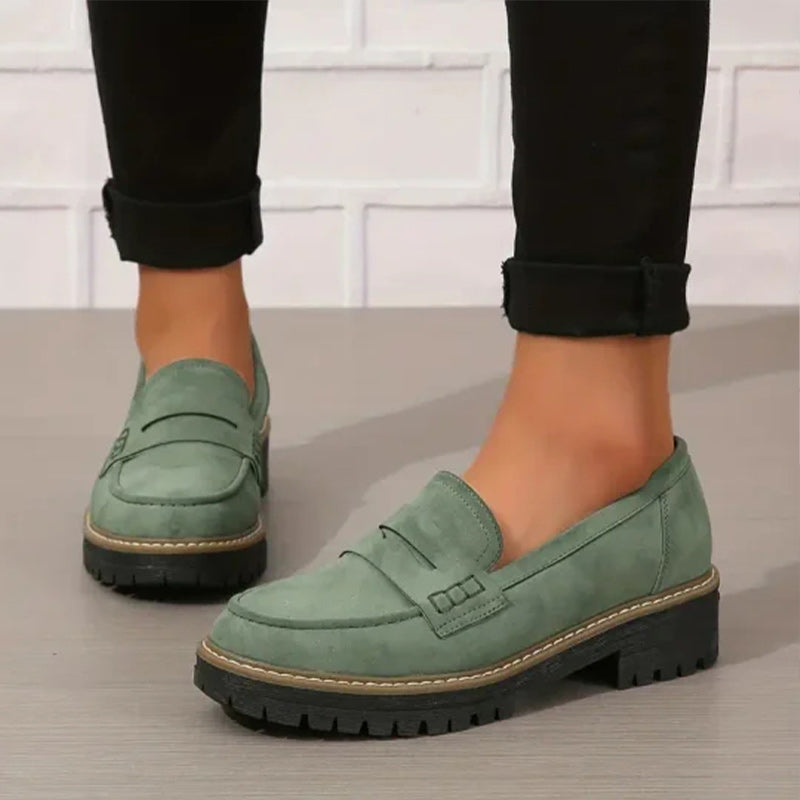 Bequeme Damen Wildleder-Loafers mit klobiger Sohle