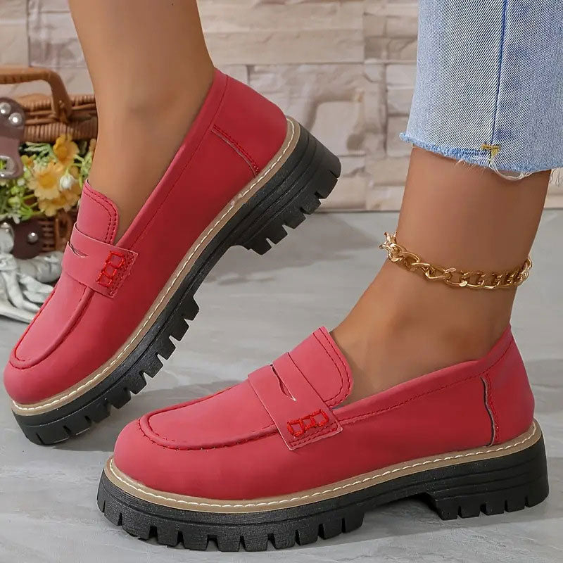 Bequeme Damen Wildleder-Loafers mit klobiger Sohle