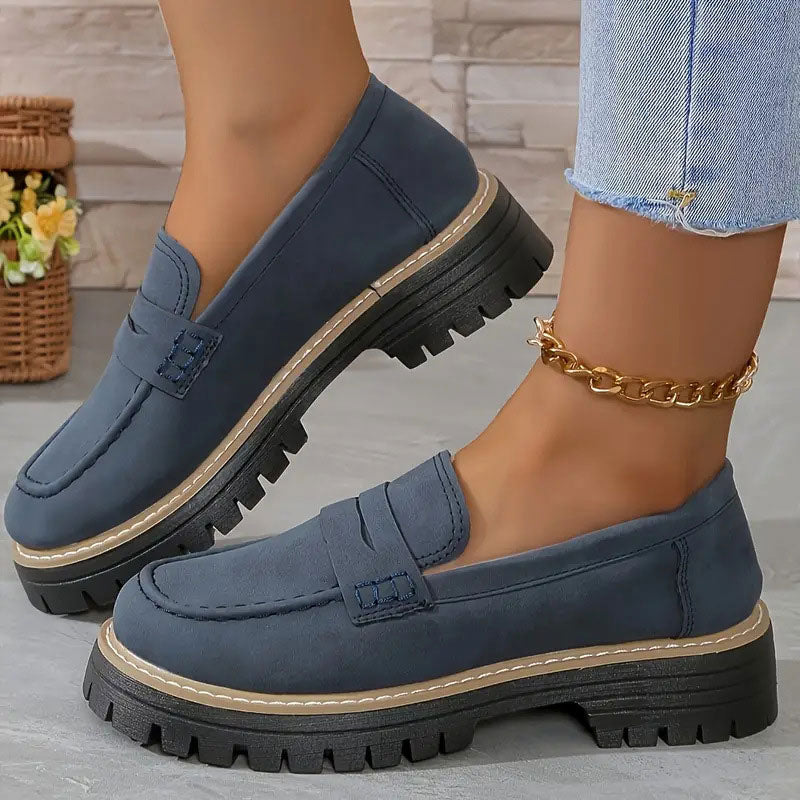 Bequeme Damen Wildleder-Loafers mit klobiger Sohle
