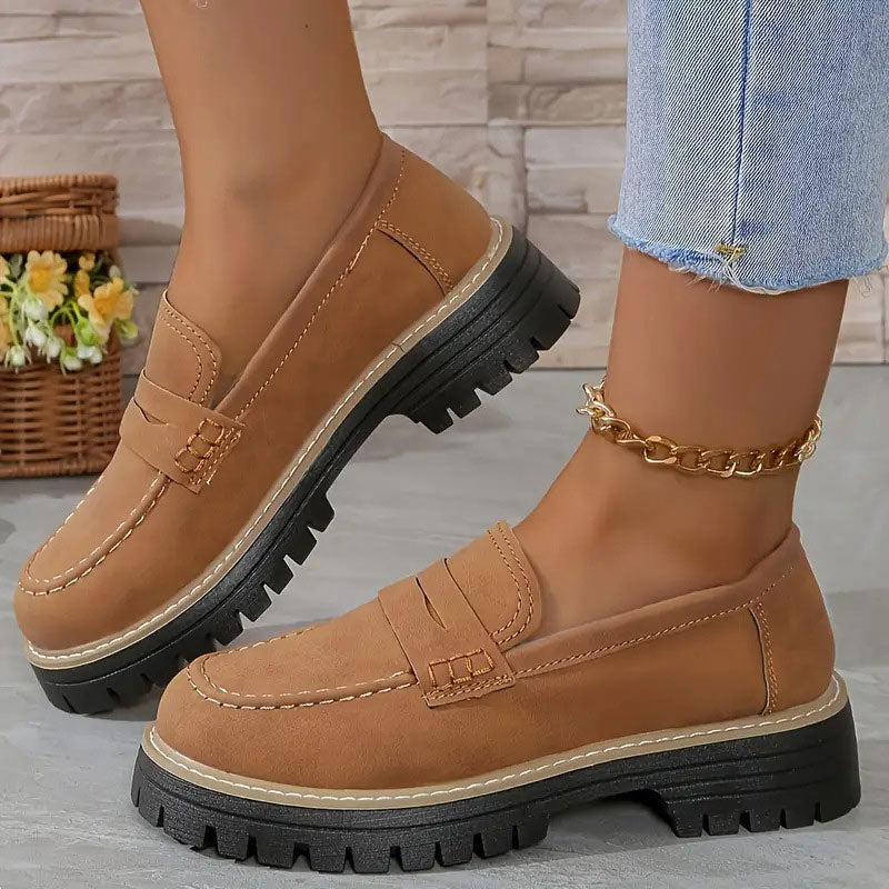 Bequeme Damen Wildleder-Loafers mit klobiger Sohle