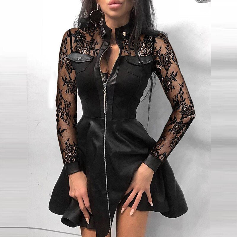 Stilvolles Leder-Minikleid mit Reißverschluss für einen aufregenden Look